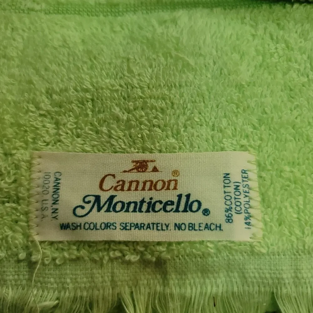 2 vintage Monticello pINK AND green bath towels fringed Lime 1970s bathroom